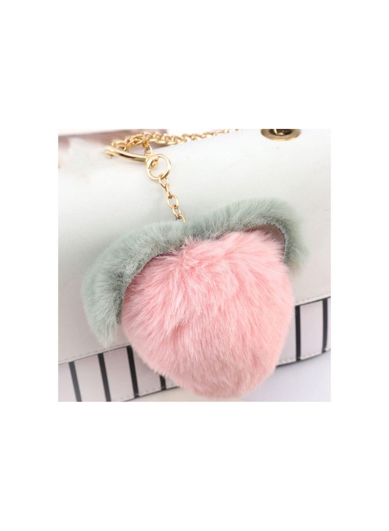 GGOOT Keychain Plush Cartoon Peach Shape Faux Fur Ball Pom Pom Key Chain Ring Car Key Holder Handbag Purse Bag Pendant Dolls Ornament Stuffed Toys for Wallet Pink - Image 3