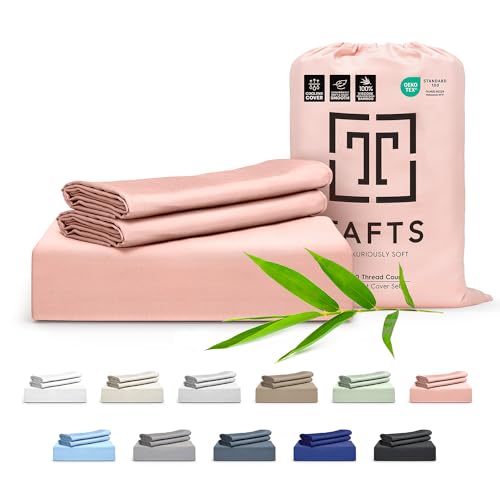 Tafts Duvet Cover King Size 3 Piece Set Pure 100 Viscose Derived from Bamboo Luxuriously Soft Silky Smooth and Cooling 2 Pillowcases King Pale Blush - Image 1