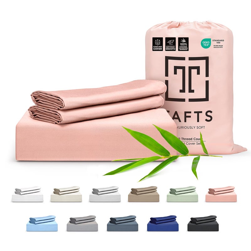 Tafts Duvet Cover King Size 3 Piece Set Pure 100 Viscose Derived from Bamboo Luxuriously Soft Silky Smooth and Cooling 2 Pillowcases King Pale Blush - Image 2