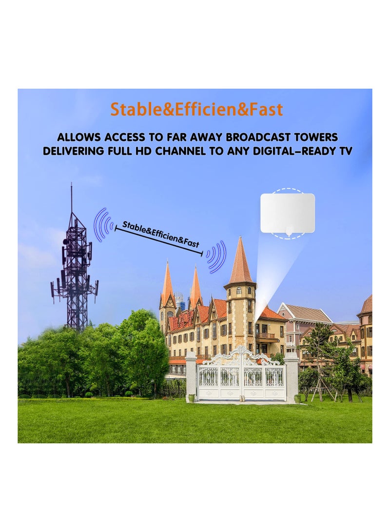 Zikra هوائي تلفزيون رقمي 4K 1080p، هوائي تلفزيون رقمي عالي الدقة مع معزز إشارة، مدعوم بتلفزيون ذكي، هوائي تلفزيون محلي مجاني للقنوات لتلفزيون ذكي وجميع أجهزة التلفزيون القديمة - كابل معزز إشارة بطول 16 قدم - Image 3