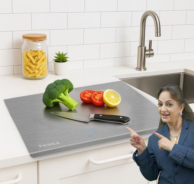 PANCA Stainless Steel Chopping Board Counter Top Extra Large 41cm x 31cm | Heavy-Duty Cutting Board for Kitchen | Vegetable, Fruit & Meat Chopper Board - Image 1