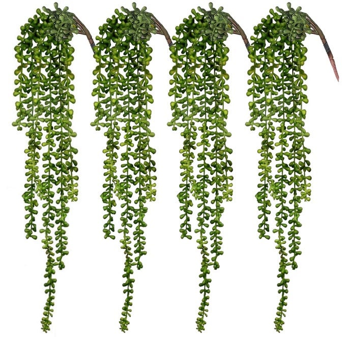 4PCS FAKE HANGING PLANTS STRING OF PEARLS ARTIFICIAL HANGING SUCCULENTS GREENERY WALL BACKDROP DECOR ARTIFICIAL PLANTS INDOOR FOR HOME GARDEN OUTDOOR DECORATION