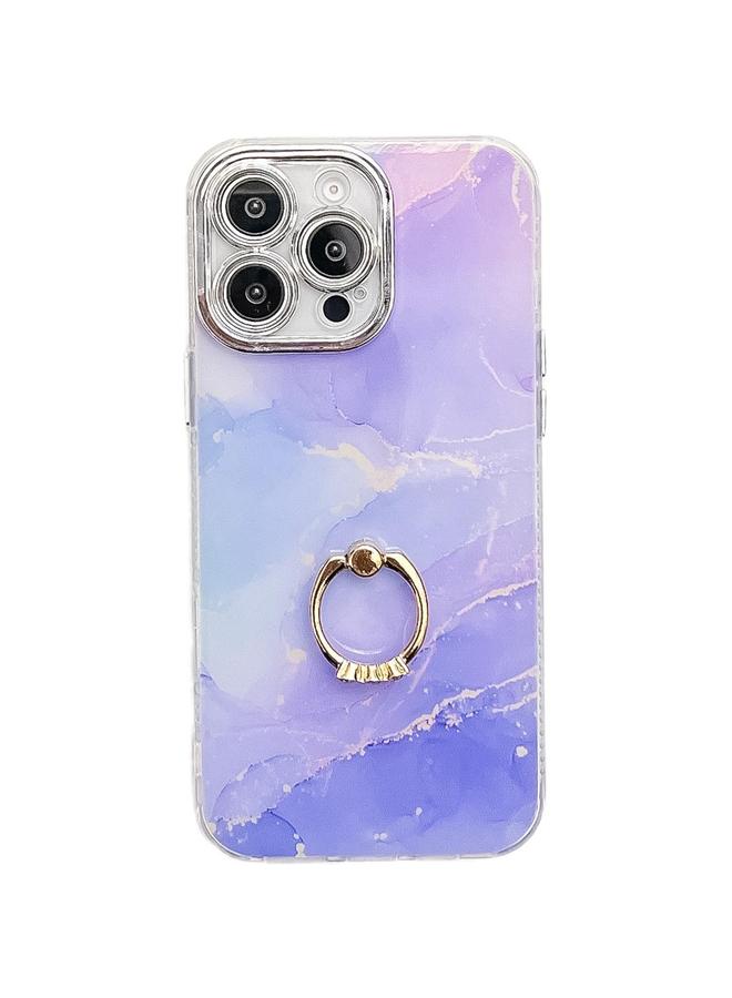 S-TOP Case For iPhone 14 Pro Electroplated Marble Texture Ring Holder Phone Case - Image 1