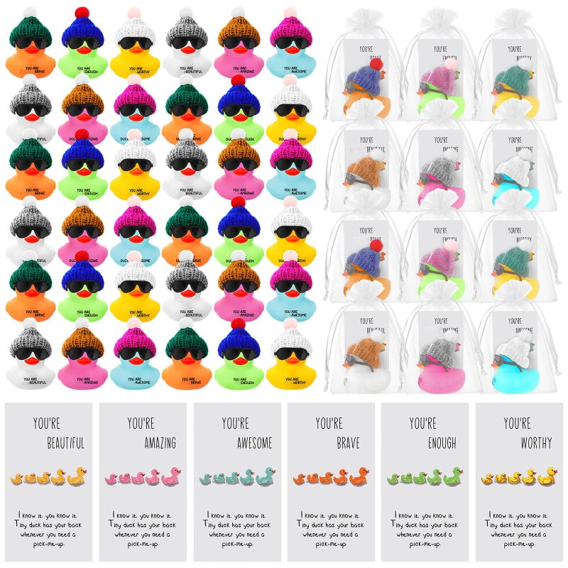 Liliful 2 Inch Rubber Ducks Bulk with Hats Glasses You Are Awesome Sign Card Employee Appreciation Gift for Friends Staff Team Coworker Exchange12 SetsColorful - Image 3