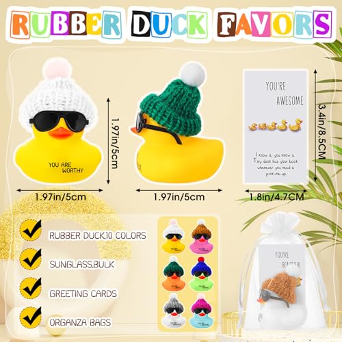Liliful 2 Inch Rubber Ducks Bulk with Hats Glasses You Are Awesome Sign Card Employee Appreciation Gift for Friends Staff Team Coworker Exchange12 SetsColorful - Image 5