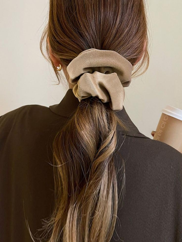 Generic VELVET SCRUNCHIES FOR WOMEN COMBO OF BROWN AND WHITE HAIR TIES SIZE L PACK OF 5 AND BLACK DAILY USE HAIR TIES 20 PCS INDULGE IN LUXURY WITH THESE SCRUNCHIES  - Image 4