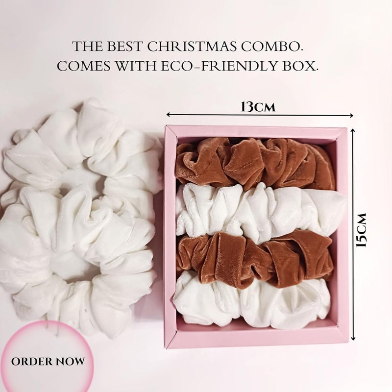Generic VELVET SCRUNCHIES FOR WOMEN COMBO OF BROWN AND WHITE HAIR TIES SIZE L PACK OF 5 AND BLACK DAILY USE HAIR TIES 20 PCS INDULGE IN LUXURY WITH THESE SCRUNCHIES  - Image 3