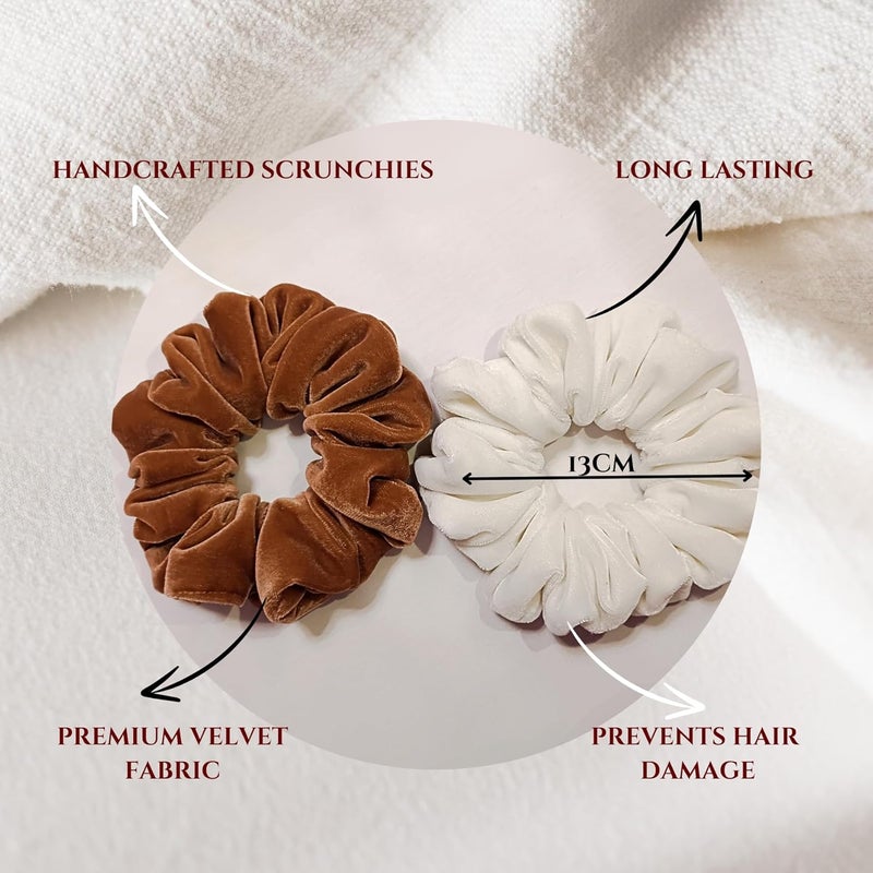 Generic VELVET SCRUNCHIES FOR WOMEN COMBO OF BROWN AND WHITE HAIR TIES SIZE L PACK OF 5 AND BLACK DAILY USE HAIR TIES 20 PCS INDULGE IN LUXURY WITH THESE SCRUNCHIES  - Image 2
