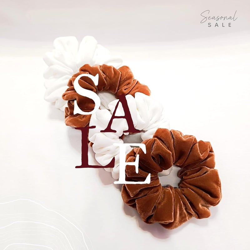 Generic VELVET SCRUNCHIES FOR WOMEN COMBO OF BROWN AND WHITE HAIR TIES SIZE L PACK OF 5 AND BLACK DAILY USE HAIR TIES 20 PCS INDULGE IN LUXURY WITH THESE SCRUNCHIES  - Image 5