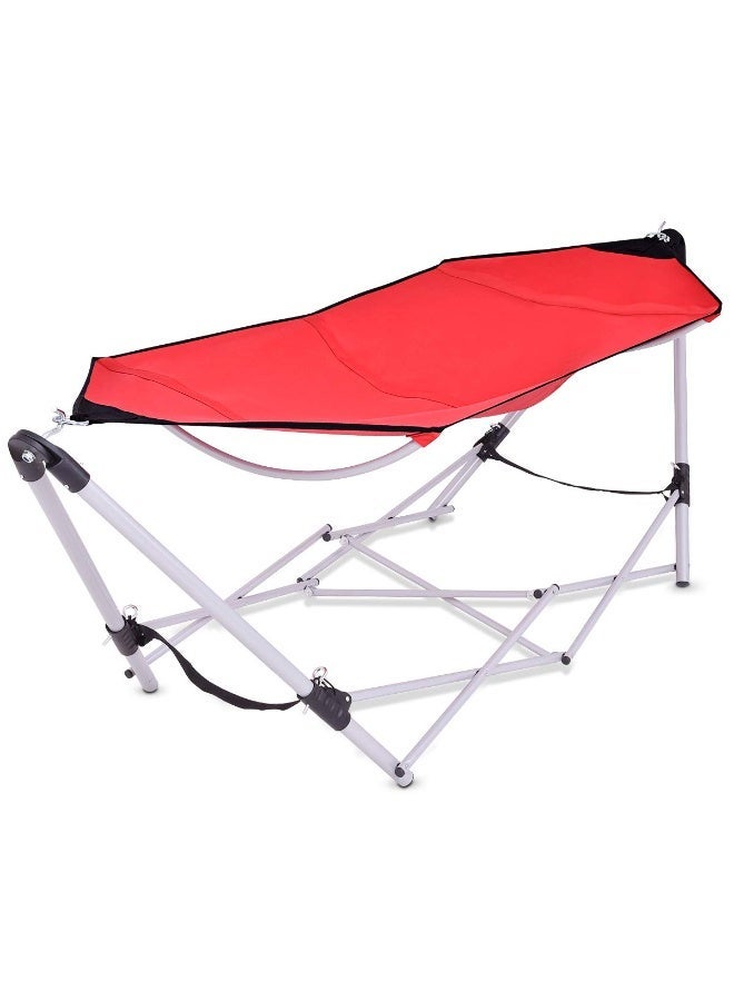 Portable hammock with foldable stand, metal frame, portable chaise lounge with bag, for outdoor, garden and camping use - Image 1