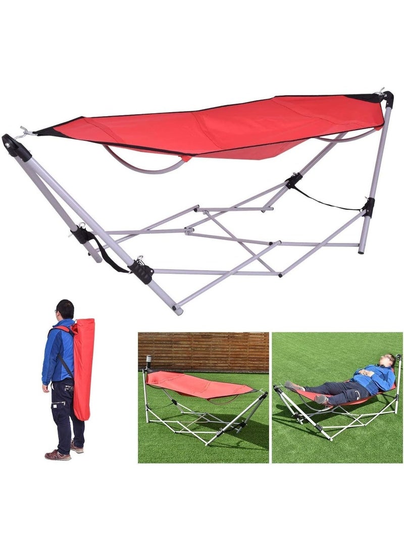 Portable hammock with foldable stand, metal frame, portable chaise lounge with bag, for outdoor, garden and camping use - Image 2
