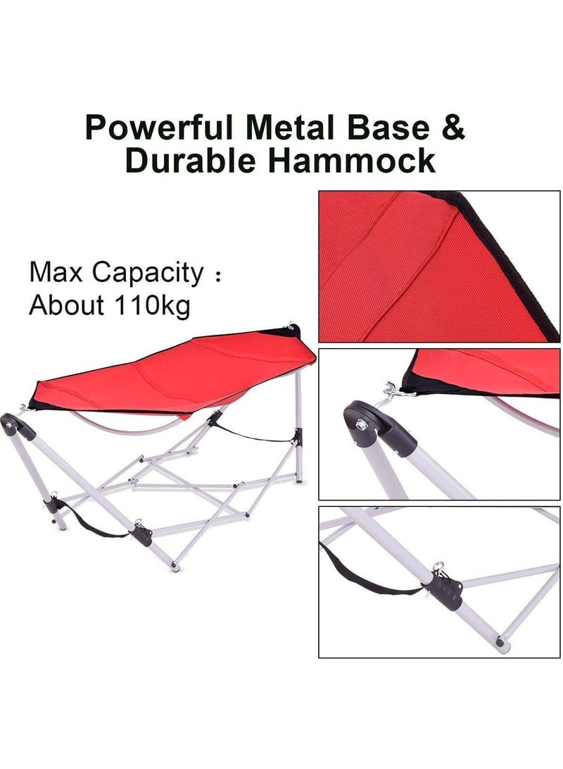 Portable hammock with foldable stand, metal frame, portable chaise lounge with bag, for outdoor, garden and camping use - Image 4