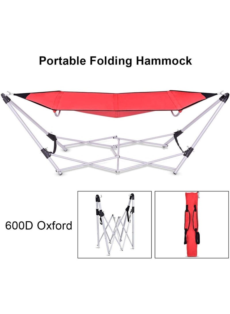 Portable hammock with foldable stand, metal frame, portable chaise lounge with bag, for outdoor, garden and camping use - Image 5
