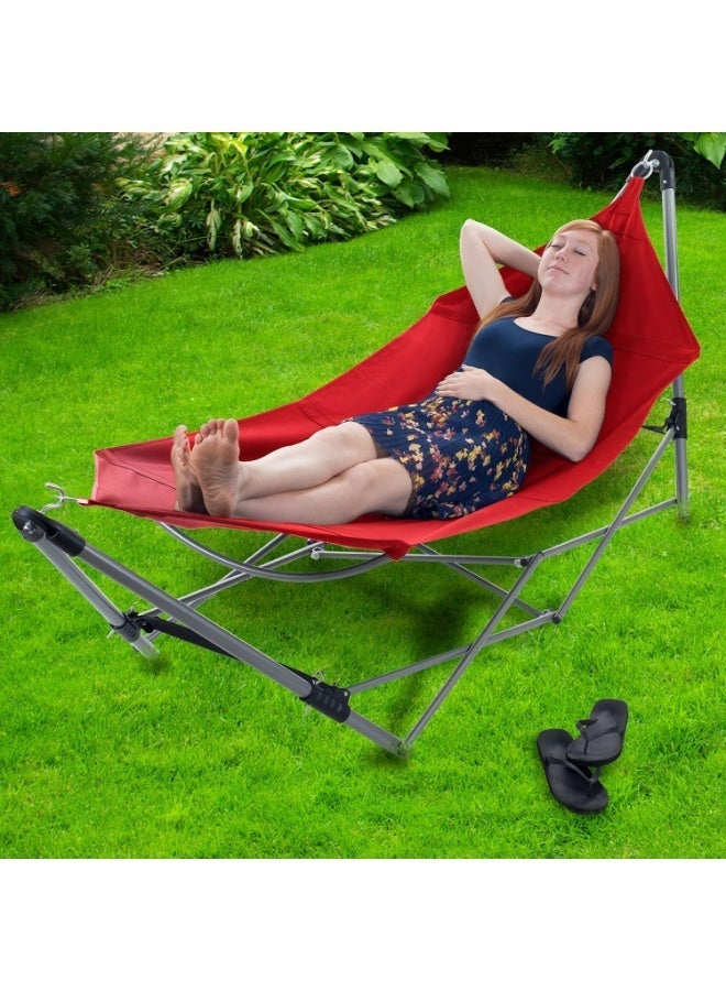 Portable hammock with foldable stand, metal frame, portable chaise lounge with bag, for outdoor, garden and camping use - Image 3
