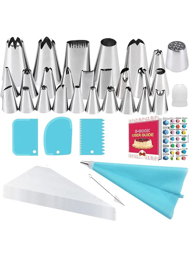 S-TOP Icing Nozzles Set, Cake Decorating Set, Stainless Steel Piping Icing Nozzles, Reusable Silicone Piping Bag, 44 Pieces, Suitable for Cakes, Cupcakes, Cookies, Pastries, Beginners - Image 1