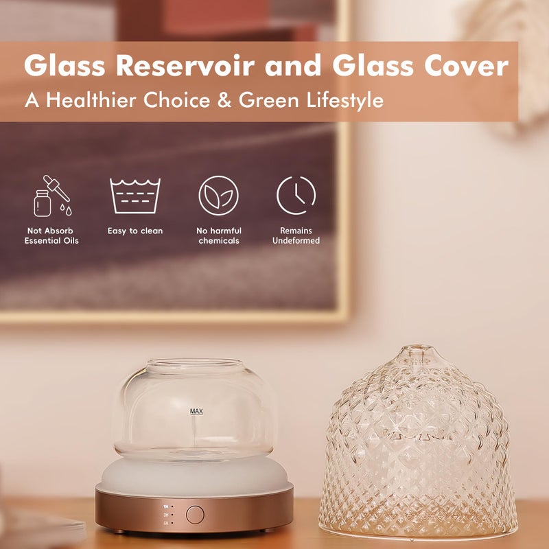 Levoair 200ml Glass Reservoir Essential Oil Diffuser with Glass Dome Ultrasonic Aromatherapy Diffuser with Four Timer Colorful Light Auto-Off for Home Office Bedroom - Image 2