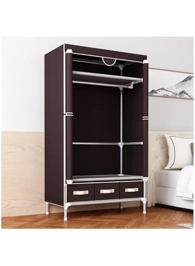HOOKOR Portable Clothes Closet,Rolling Door Wardrobe with Hanging Rack Non-Woven Fabric Storage Organizer with 3 Drawer Boxes No-Tool Assembly,90 * 45 * 170CM (Dark brown) - Image 1
