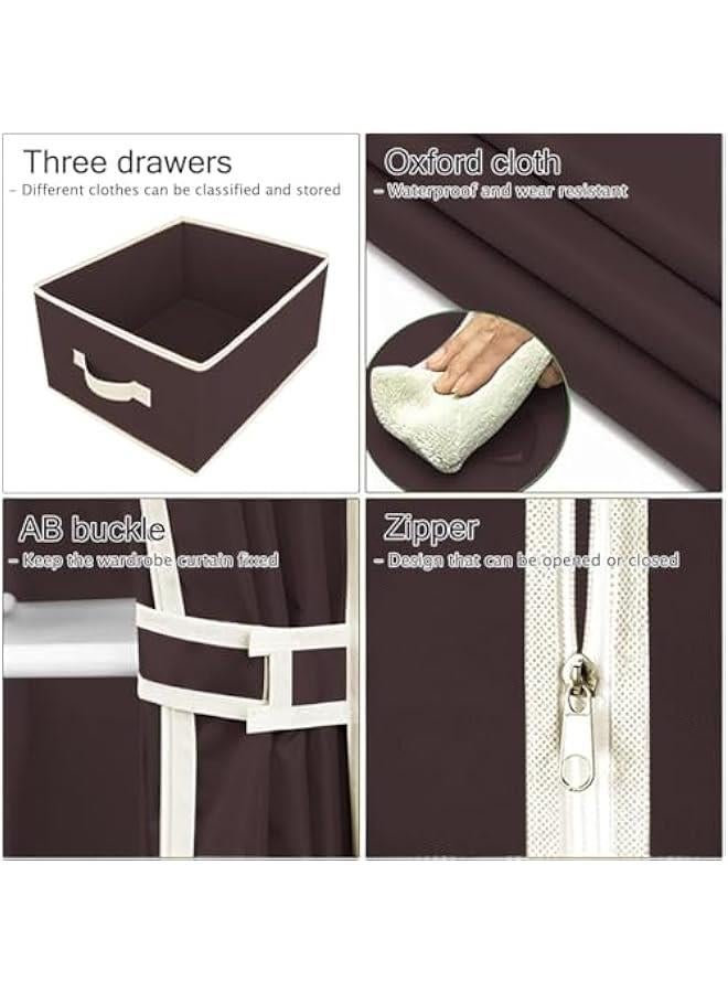 HOOKOR Portable Clothes Closet,Rolling Door Wardrobe with Hanging Rack Non-Woven Fabric Storage Organizer with 3 Drawer Boxes No-Tool Assembly,90 * 45 * 170CM (Dark brown) - Image 4