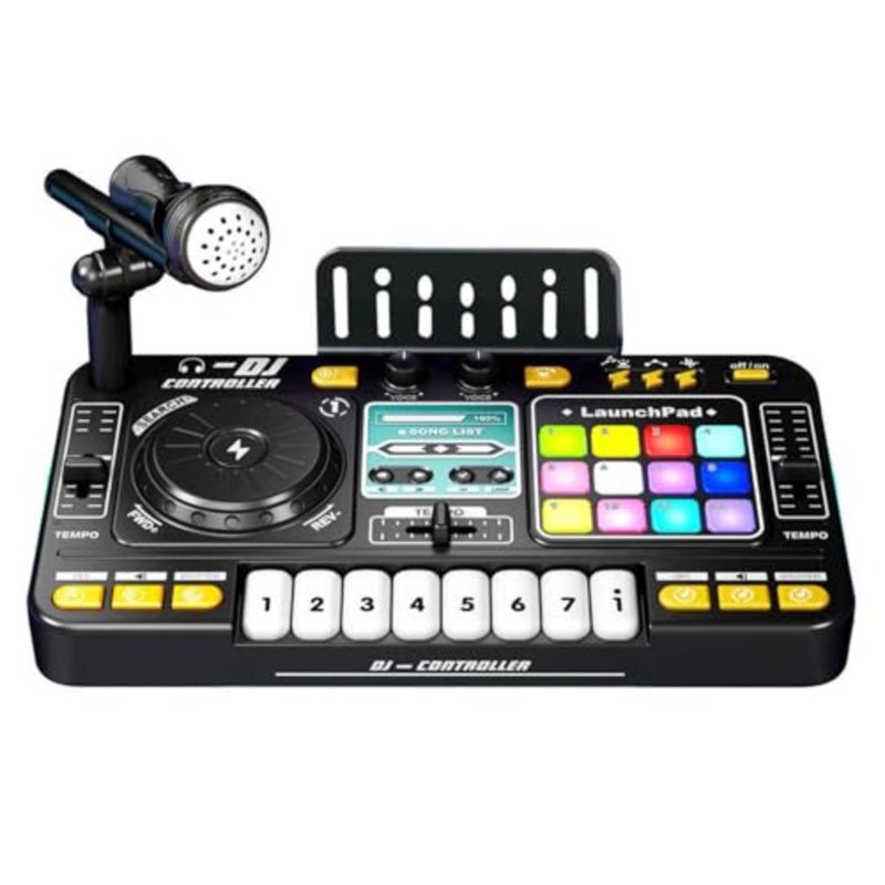 وحدة تحكم DJ Mixer، لوحة مزج الصوت مع أضواء LED وتأثيرات صوتية ومفاتيح البيانو وميكروفون الكاريوكي لحفلات أعياد ميلاد الأطفال الصغار 3 4 5 6 سنوات - Image 1