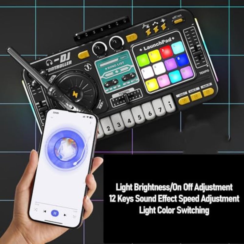 وحدة تحكم DJ Mixer، لوحة مزج الصوت مع أضواء LED وتأثيرات صوتية ومفاتيح البيانو وميكروفون الكاريوكي لحفلات أعياد ميلاد الأطفال الصغار 3 4 5 6 سنوات - Image 2
