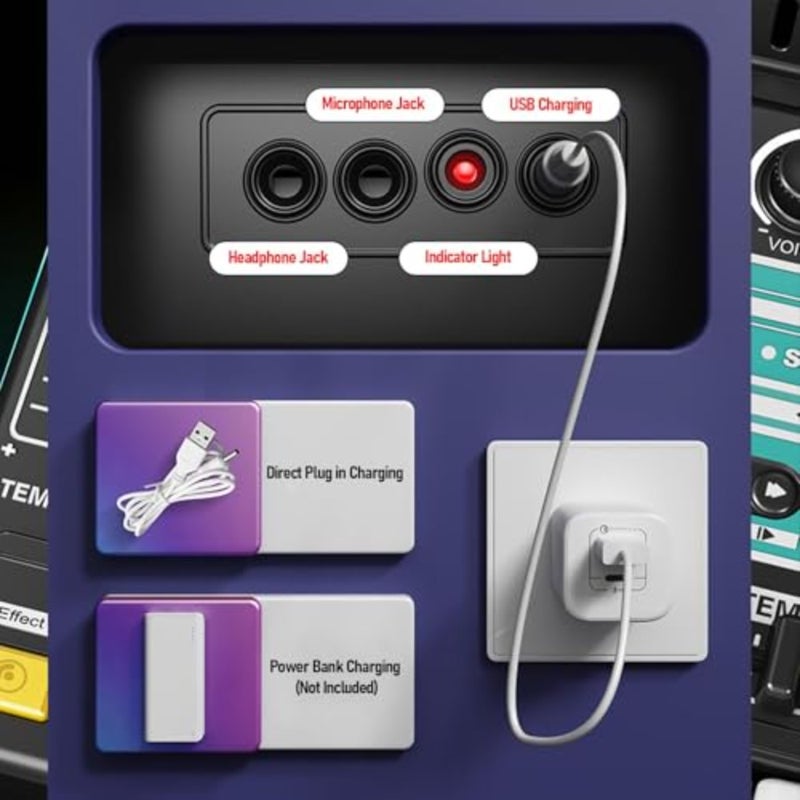 وحدة تحكم DJ Mixer، لوحة مزج الصوت مع أضواء LED وتأثيرات صوتية ومفاتيح البيانو وميكروفون الكاريوكي لحفلات أعياد ميلاد الأطفال الصغار 3 4 5 6 سنوات - Image 4