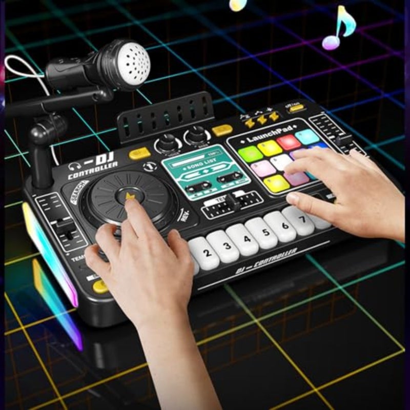 وحدة تحكم DJ Mixer، لوحة مزج الصوت مع أضواء LED وتأثيرات صوتية ومفاتيح البيانو وميكروفون الكاريوكي لحفلات أعياد ميلاد الأطفال الصغار 3 4 5 6 سنوات - Image 5