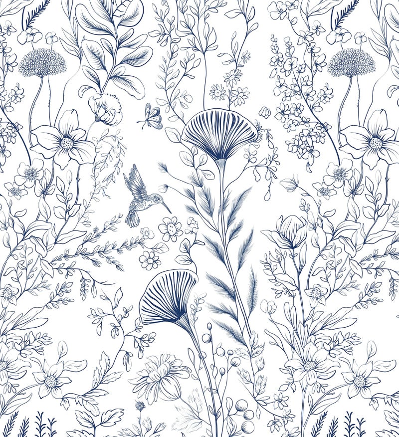 CiCiwind Peel and Stick Wallpaper Blue and White Floral Wall Paper Boho Self Adhesive Removable Contact Paper Bedroom Bathroom Living Room Papel Tapiz para Pared 17.3" Ã— 78.7" - Image 1