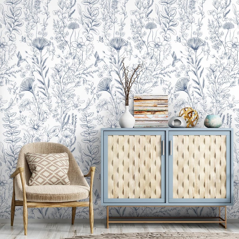 CiCiwind Peel and Stick Wallpaper Blue and White Floral Wall Paper Boho Self Adhesive Removable Contact Paper Bedroom Bathroom Living Room Papel Tapiz para Pared 17.3" Ã— 78.7" - Image 5