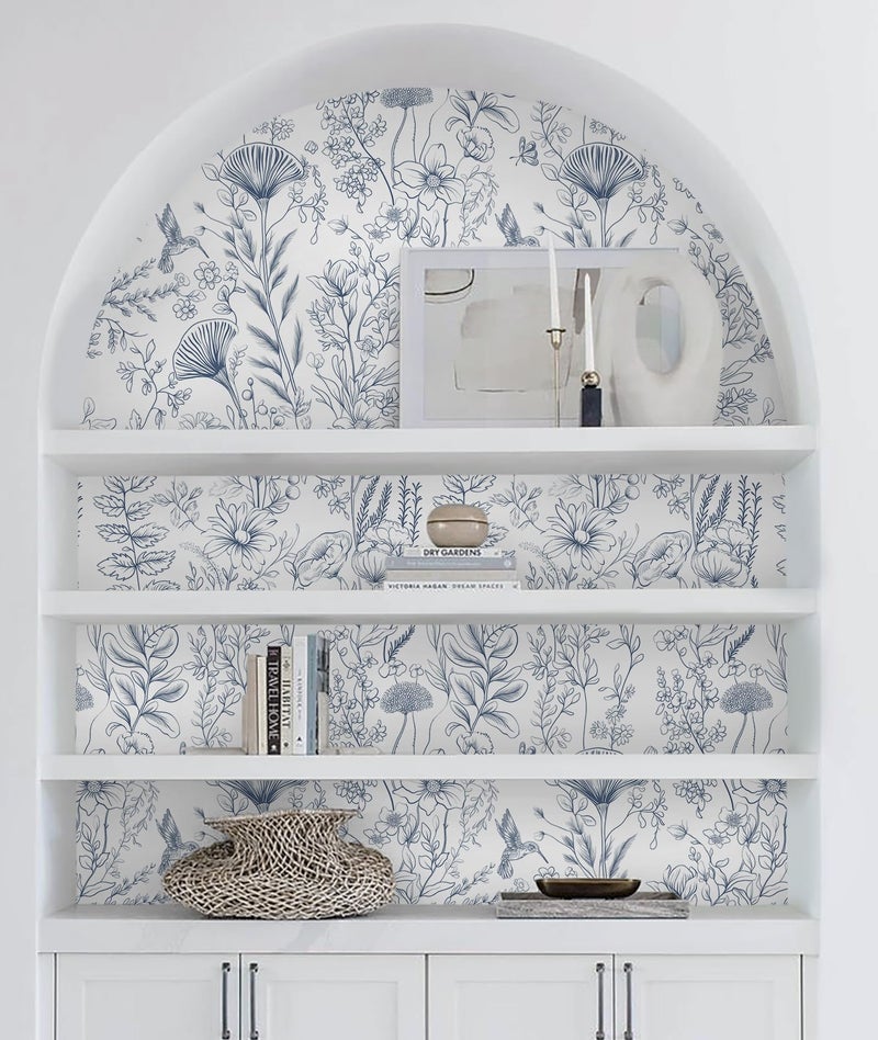 CiCiwind Peel and Stick Wallpaper Blue and White Floral Wall Paper Boho Self Adhesive Removable Contact Paper Bedroom Bathroom Living Room Papel Tapiz para Pared 17.3" Ã— 78.7" - Image 3