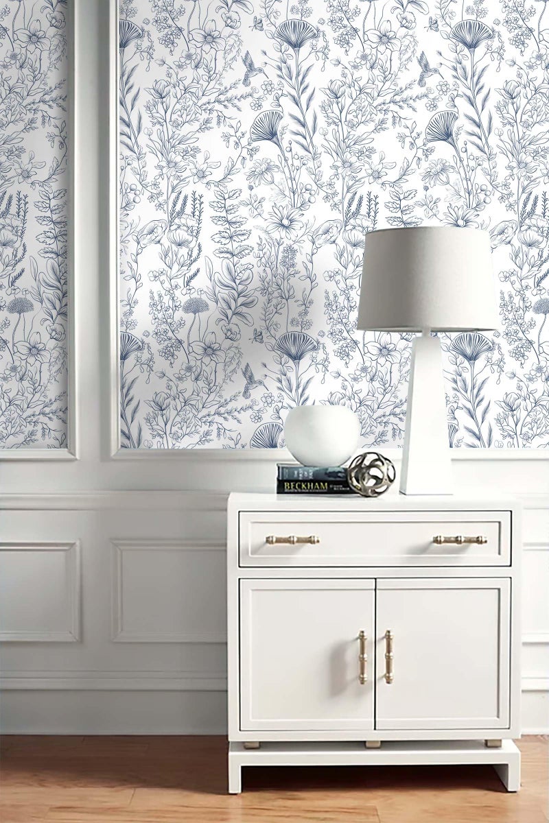 CiCiwind Peel and Stick Wallpaper Blue and White Floral Wall Paper Boho Self Adhesive Removable Contact Paper Bedroom Bathroom Living Room Papel Tapiz para Pared 17.3" Ã— 78.7" - Image 4
