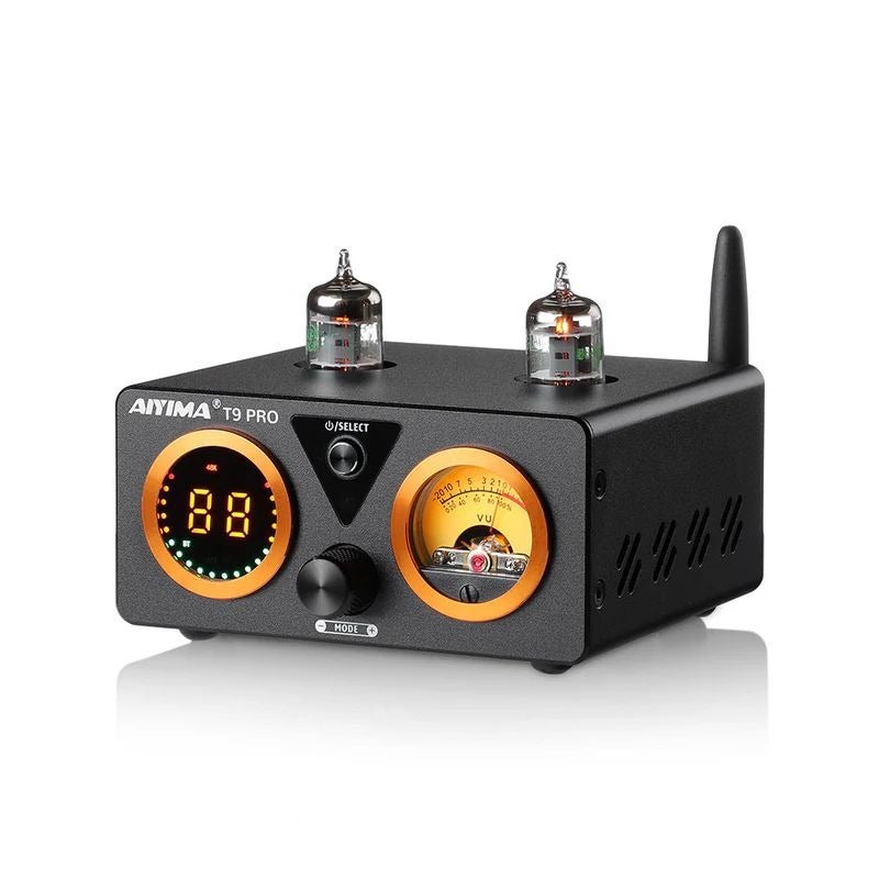 AIYIMA T9 Pro Vacuum Tube Hybrid Power Amplifier TPA3250 Bluetooth 5.1 aptX HD Stereo Amp 100W×2 Built-in ES9018K2M USB DAC Optical Coaxial RCA Input VU Meter Treble Bass Control AUX Output with Remote - Image 1
