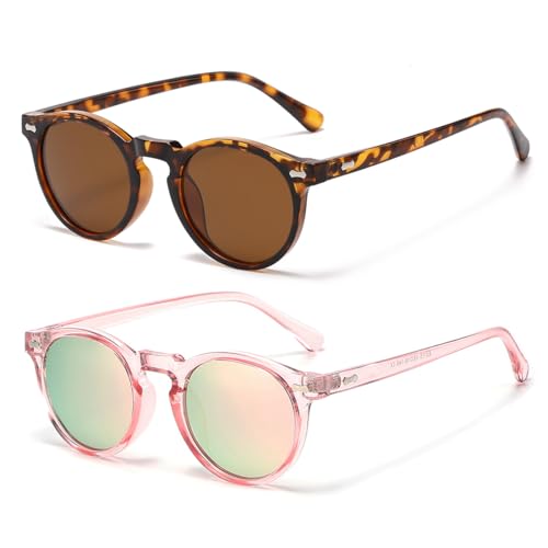 Gleyemor Kids Polarized Cute Round Sunglasses for Kids Girls Boys Age 3-8 (Tortoise/Brown+Pink/Pink Mirror) - Image 1