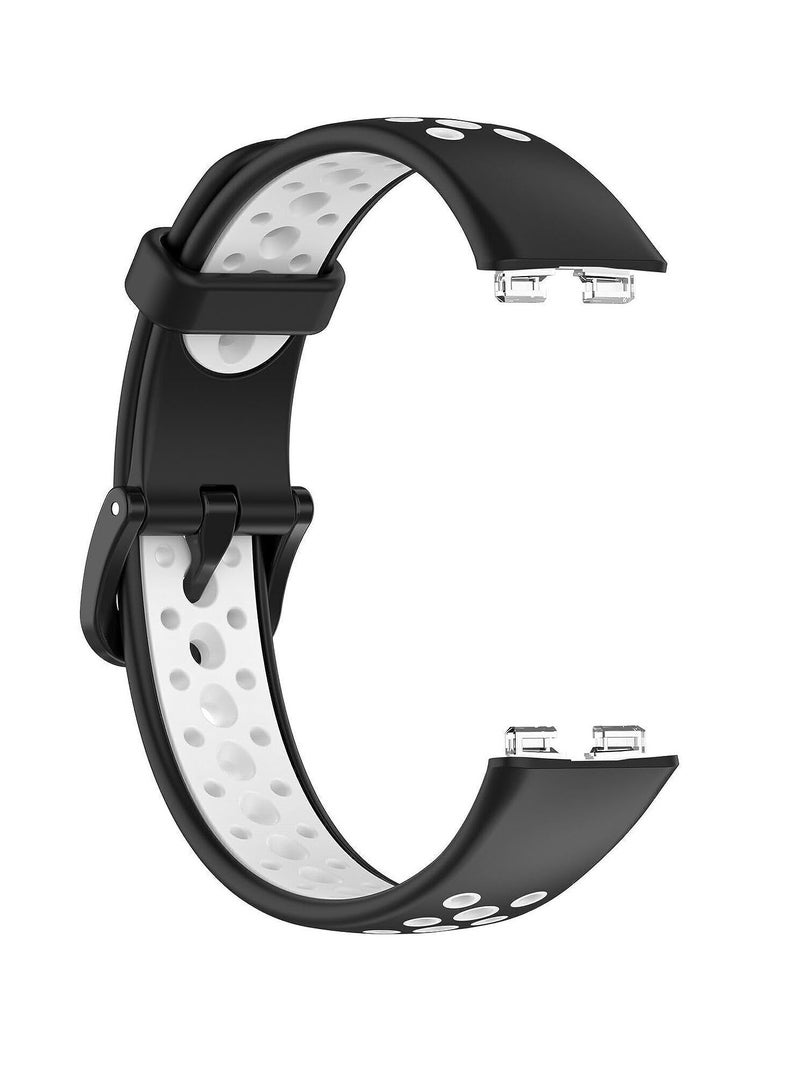 Silicone Sport Smart Watch Band Replacement Strap For Huawei Band 9 (Black & White) - Image 1
