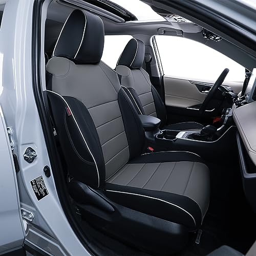 EKR Custom Fit RAV4 Car Seat Cover for Select Toyota RAV4 2022 2023 2024 SE Hybrid, 2019 2020 2021 2022 2023 2024 Prime & XSE Hybrid - Full Set,Leather (Black/Gray) - Image 1