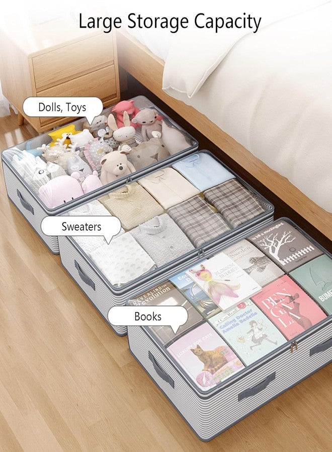homenity® - Under Bed Storage Container with Clear Window, Foldable Design, Grey Linen Fabric, Clothes Organiser with Handles,60×44x20 cms - Image 5