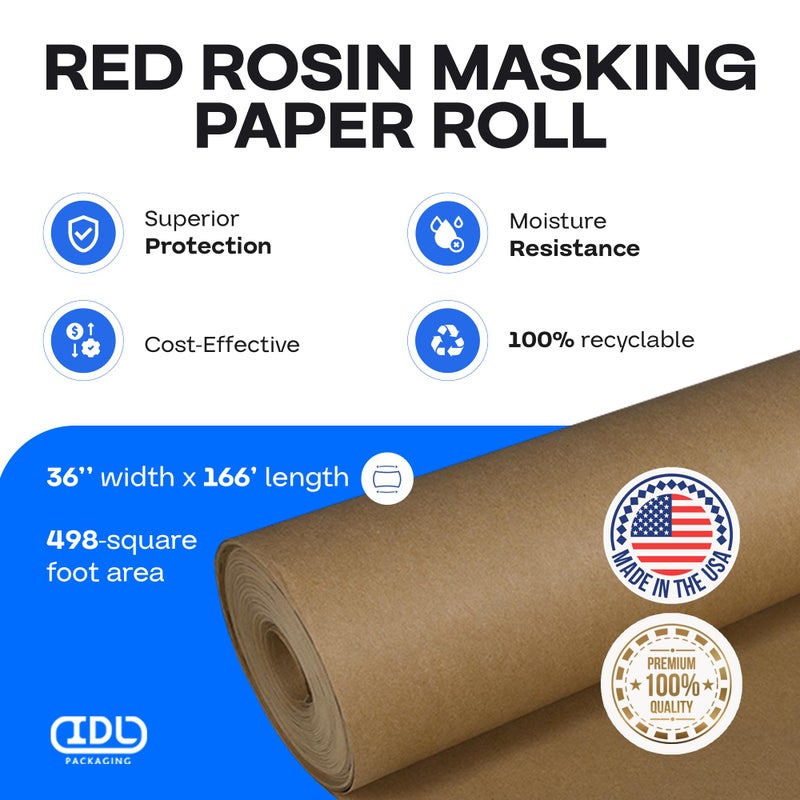 IDL Packaging Brown Rosin Masking Paper 36" x 1992" (166 feet), 498 Sq.Ft. â€“ Thick Floor Covering (66 lb Thickness) - USA-Made for Painting and Construction, Surface Protection - Image 2