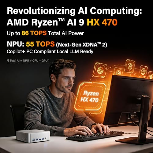 GEEKOM A9 Max Top AI Productivity Mini PC,with AMD Ryzen AI 9 HX 470(86 Tops)|32GB RAM+2TB SSD|Copilot+ PC|Win 11 Pro|WiFi 7|BT 5.4|USB4|HDMI 2.1|8K Video Editing|3D Rendering - Image 3