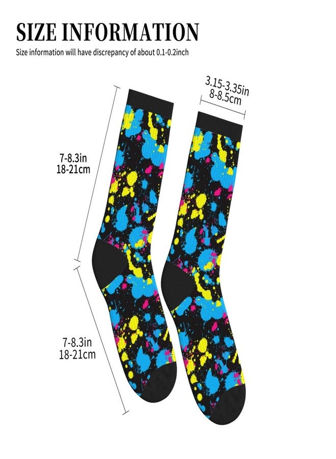 ACDRUING Neon Splatter Unisex Athletic Crew Cushion Socks For Running And Workout Performance Wicking Cushion Mid-Calf Socks For Men Women - Image 5