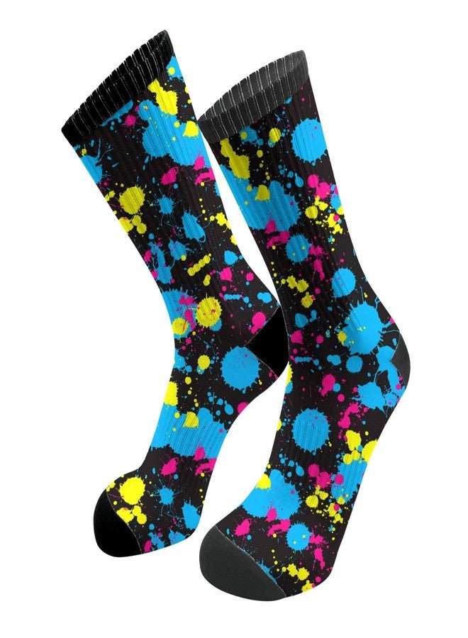 ACDRUING Neon Splatter Unisex Athletic Crew Cushion Socks For Running And Workout Performance Wicking Cushion Mid-Calf Socks For Men Women - Image 1