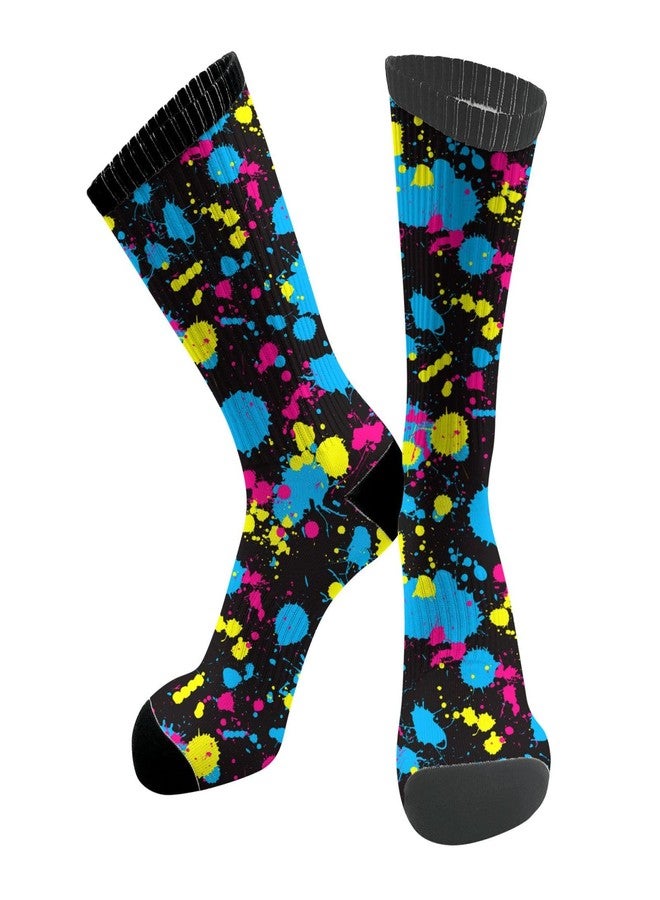 ACDRUING Neon Splatter Unisex Athletic Crew Cushion Socks For Running And Workout Performance Wicking Cushion Mid-Calf Socks For Men Women - Image 3