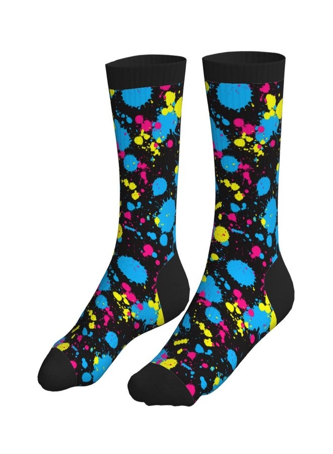 ACDRUING Neon Splatter Unisex Athletic Crew Cushion Socks For Running And Workout Performance Wicking Cushion Mid-Calf Socks For Men Women - Image 4