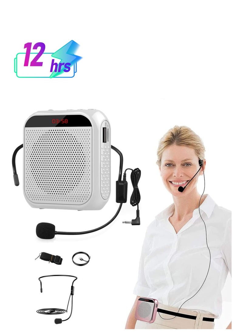 Voice Amplifier with Wired Microphone Headset Portable Rechargeable PA System Speaker Personal Microphone Speech Amplifier Loudspeaker for Teachers Tour Guides/Coaches Metting/Yoga/Fitness (White) - Image 1
