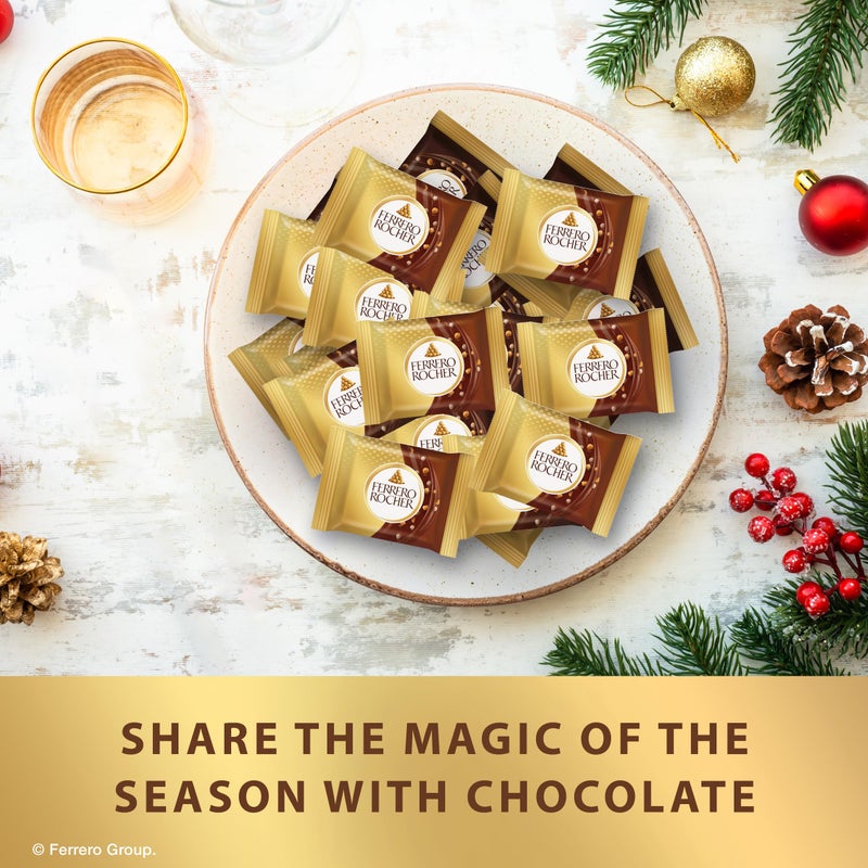 مربعات شوكولاتة فيريرو روشيه بالحليب والبندق الفاخر، شوكولاتة مغلفة بشكل فردي، رائعة للمشاركة أو الهدايا، 3.7 أونصة - Image 2