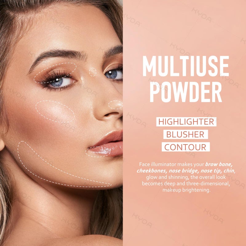 KYDA 8 Colors Baked Powder Palette, Mulitiuse Baked Powder for Eyeshadow Highlighter Contour, Lightweight Blendable, Buildable Glossy Color, Golden Luster - Image 3