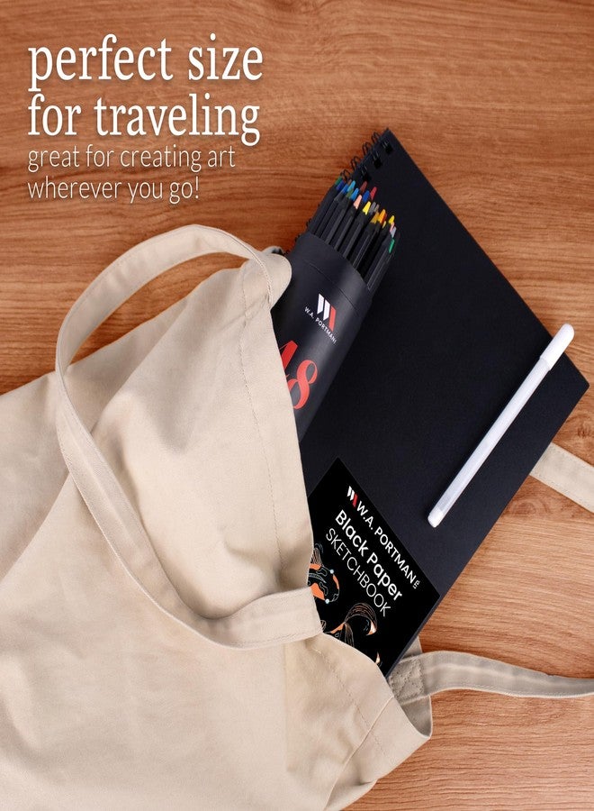 W.A. Portman دفتر رسم WA Portman ذو ورق أسود - دفتر رسم A4 بورق رسم أسود - دفتر يوميات بورق فني أسود - 60 صفحة من ورق الرسم الأسود - ورق فني أسود لمجموعة متنوعة من الأدوات الفنية - Image 4