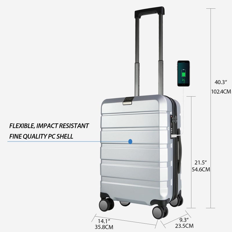 KROSER Hardside Expandable Carry On Luggage with Spinner Wheels & Built-in TSA Lock, Durable Suitcase Rolling Luggage with USB Port, Carry-On 20-Inch, Silver Grey - Image 2
