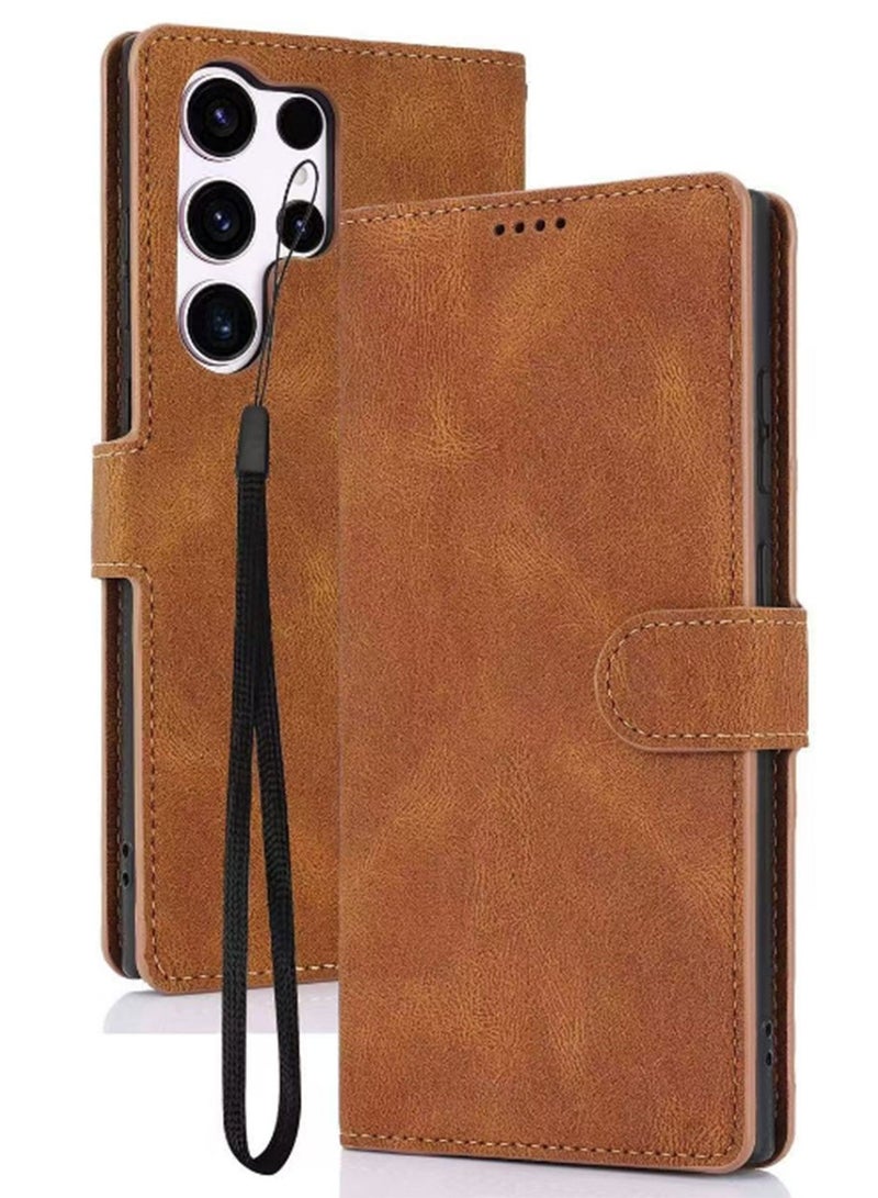 Mmmon Wallet Case for Samsung Galaxy S25 Ultra,PU Leather Case Magnetic Closure Handbag Zipper Pocket Case Kickstand Card Slots with Hand Strap Marple Flip Case for Samsung Galaxy S25 Ultra,Brown  - Image 1