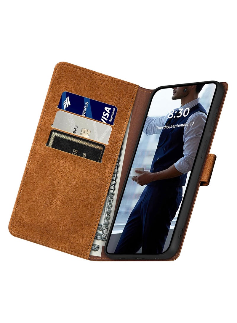 Mmmon Wallet Case for Samsung Galaxy S25 Ultra,PU Leather Case Magnetic Closure Handbag Zipper Pocket Case Kickstand Card Slots with Hand Strap Marple Flip Case for Samsung Galaxy S25 Ultra,Brown  - Image 3