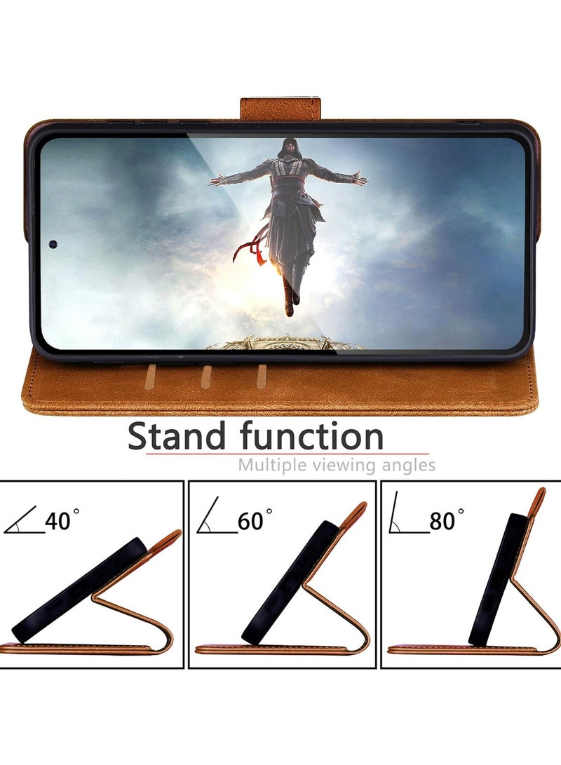 Mmmon Wallet Case for Samsung Galaxy S25 Ultra,PU Leather Case Magnetic Closure Handbag Zipper Pocket Case Kickstand Card Slots with Hand Strap Marple Flip Case for Samsung Galaxy S25 Ultra,Brown  - Image 5