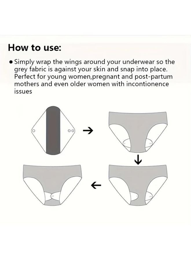 Deep Grey 6pcs Reusable Bamboo Menstrual Pads Washable Sanitary Napkins With Wings - Image 5